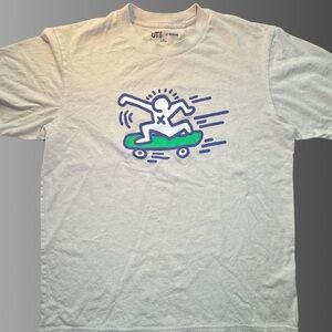 Keith Haring Skateboarding Iconic Men’s Gray Uniqlo Archive T-Shirt Size Medium
